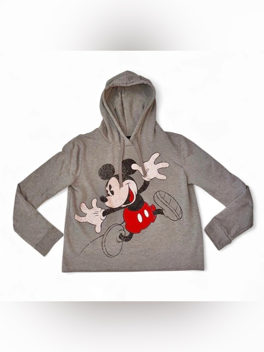 Disney Mickey Mouse Gray Pullover Cropped Hoodie
